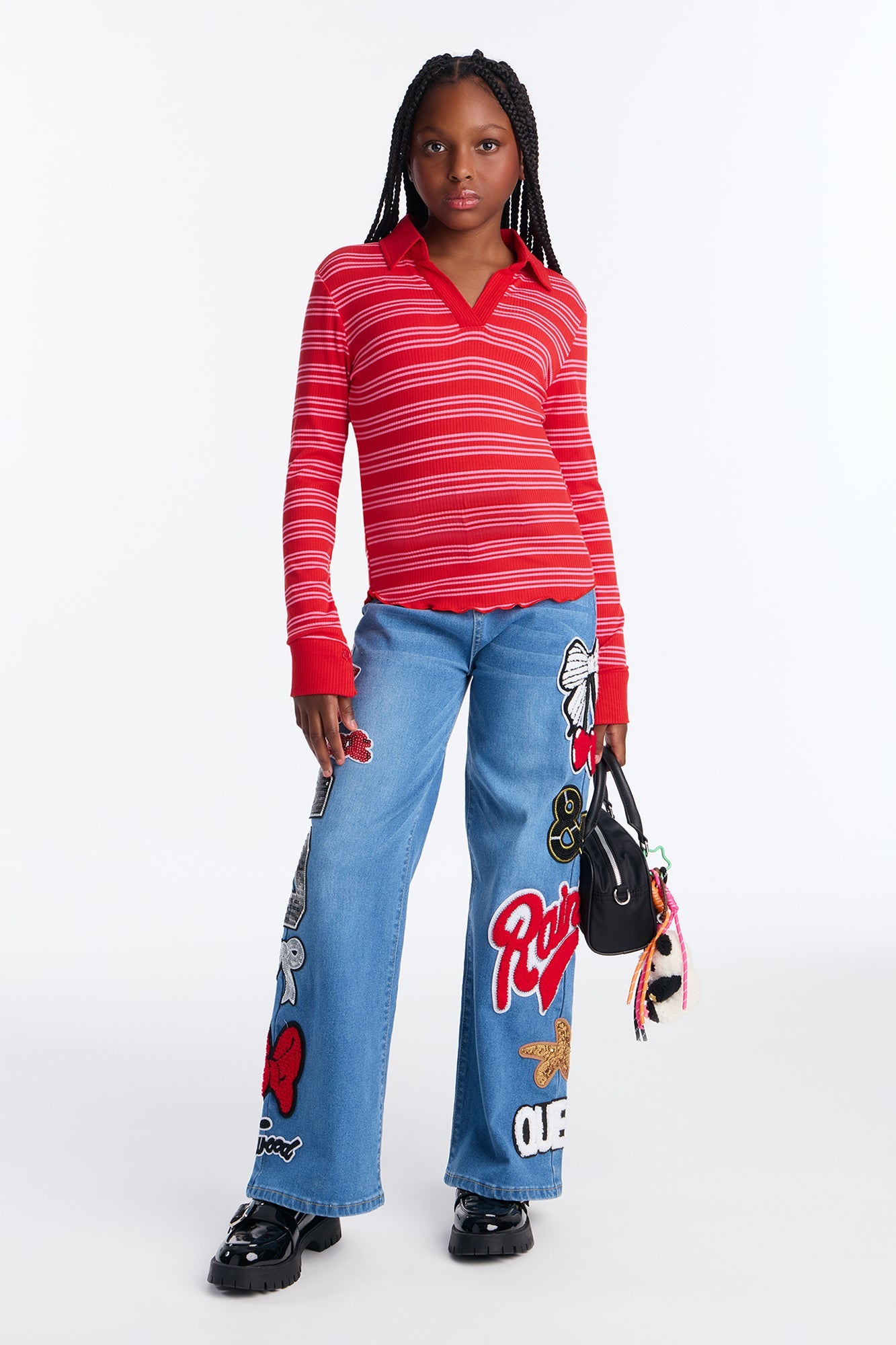 Mini Cutie In A Striped Collared Shirt - Pink/combo
