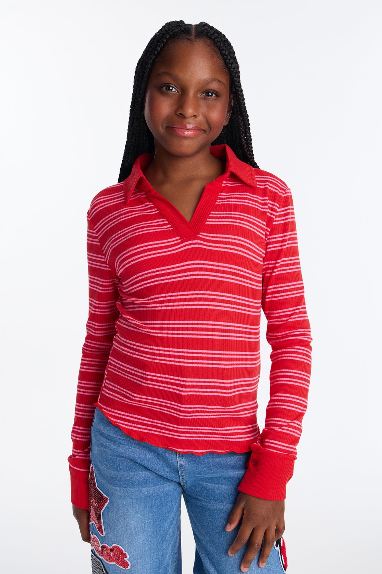 Mini Cutie In A Striped Collared Shirt - Pink/combo