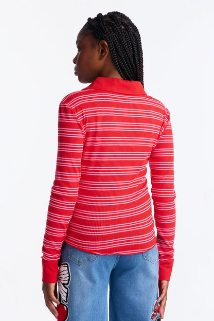 Mini Cutie In A Striped Collared Shirt - Pink/combo