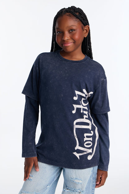 Mini Von Dutch Drip Long Sleeve Tee - Navy