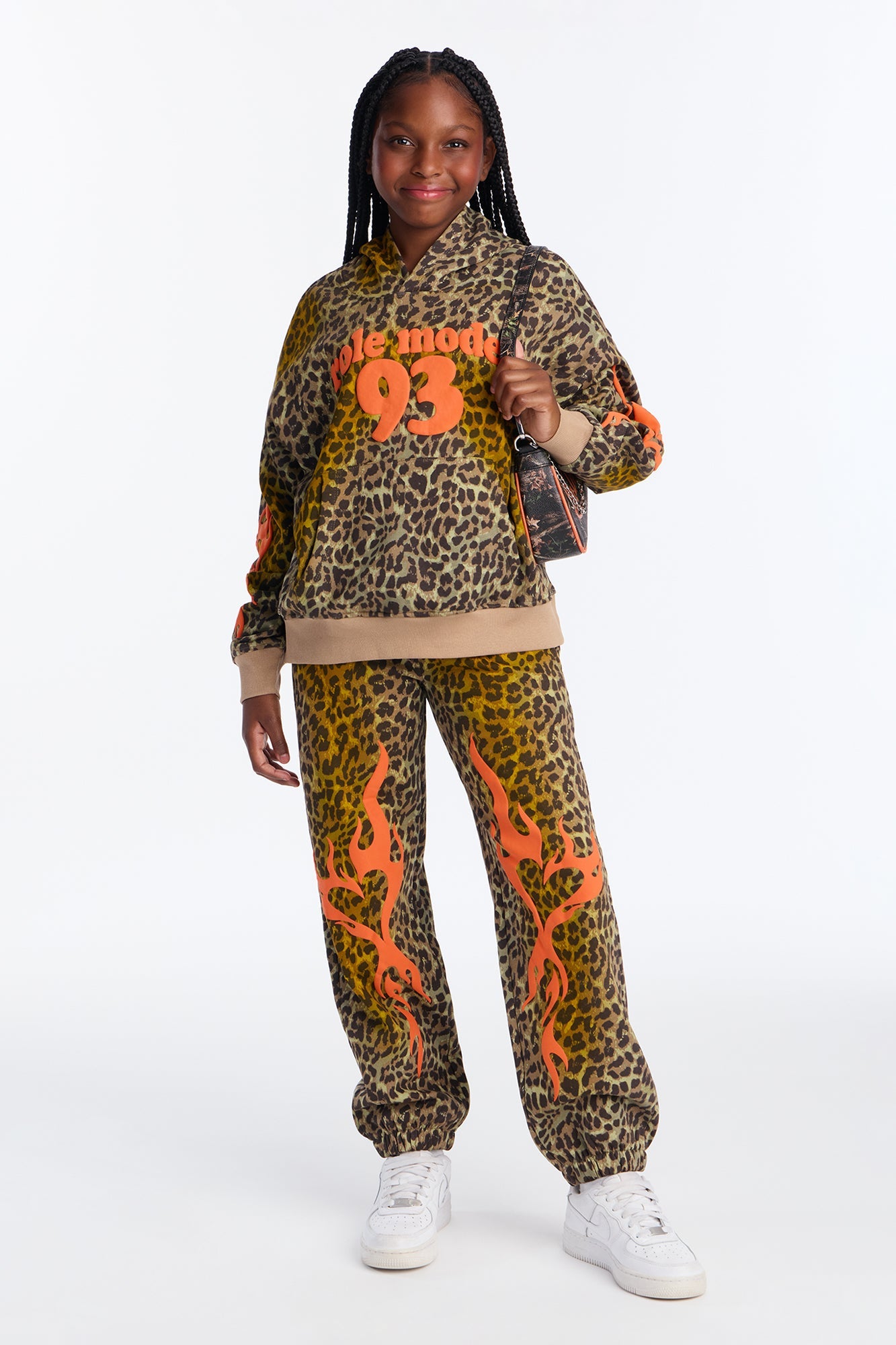 Mini Hot Streak Leopard Fleece Jogger Set - Grey/combo