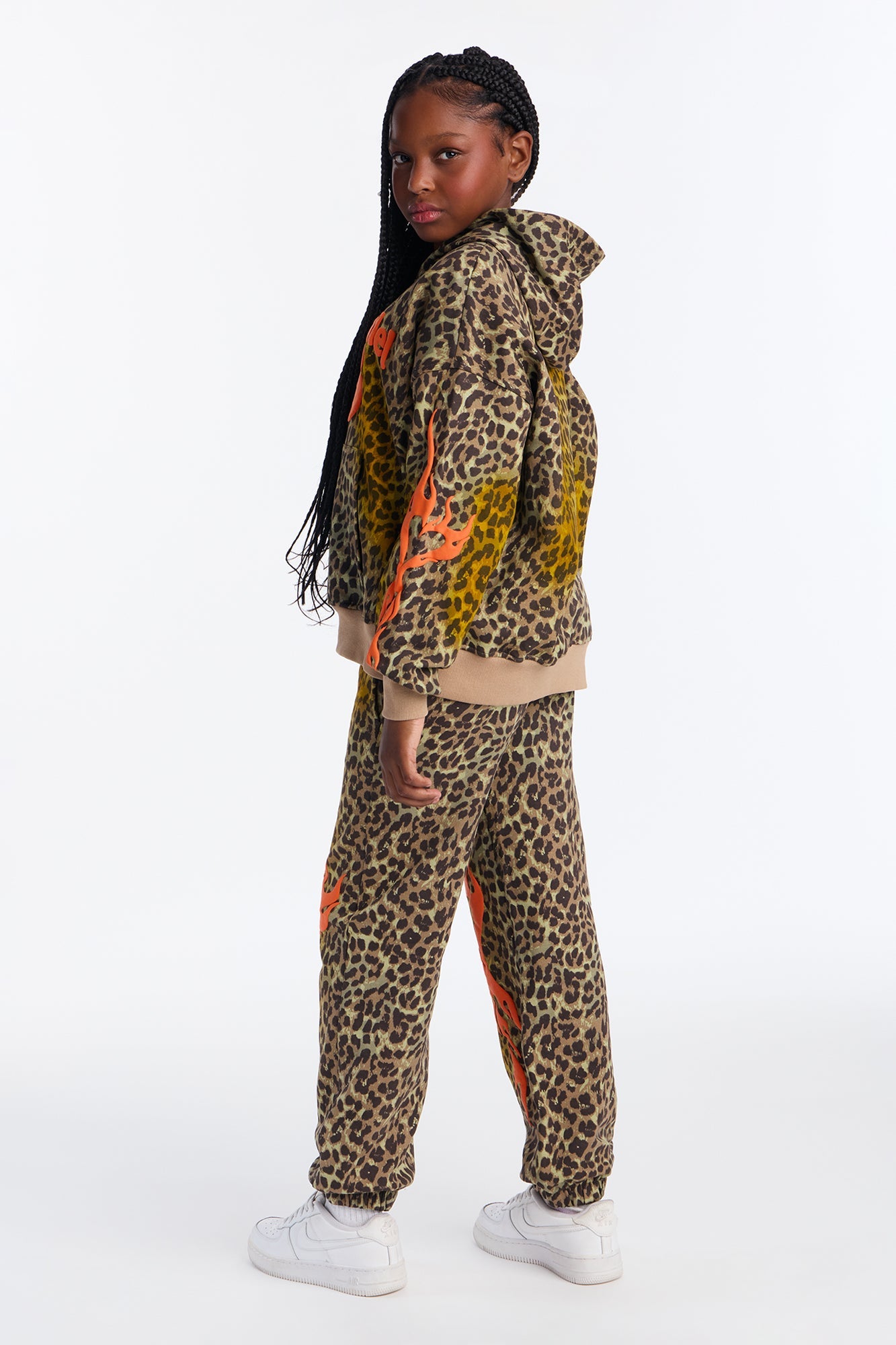 Mini Hot Streak Leopard Fleece Jogger Set - Grey/combo