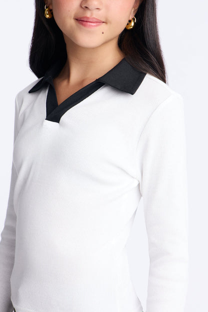 Mini Smart And Pretty Collared Shirt - White/combo