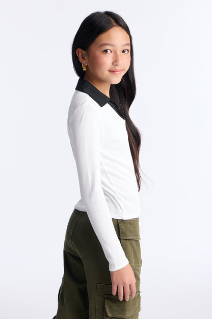 Mini Smart And Pretty Collared Shirt - White/combo