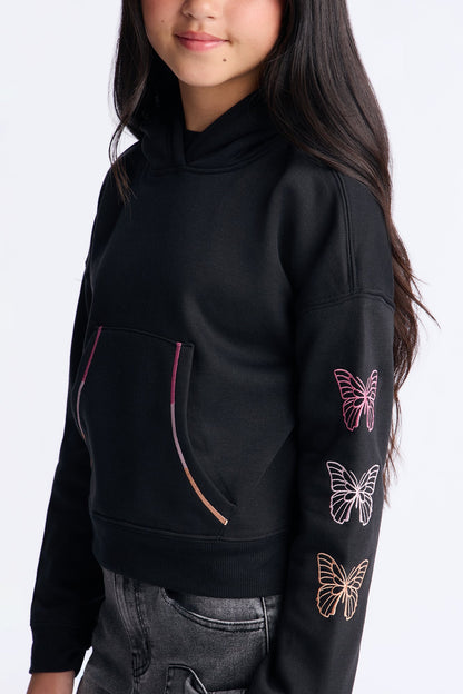 Mini Beautiful Butterfly Pullover Hoodie - Black