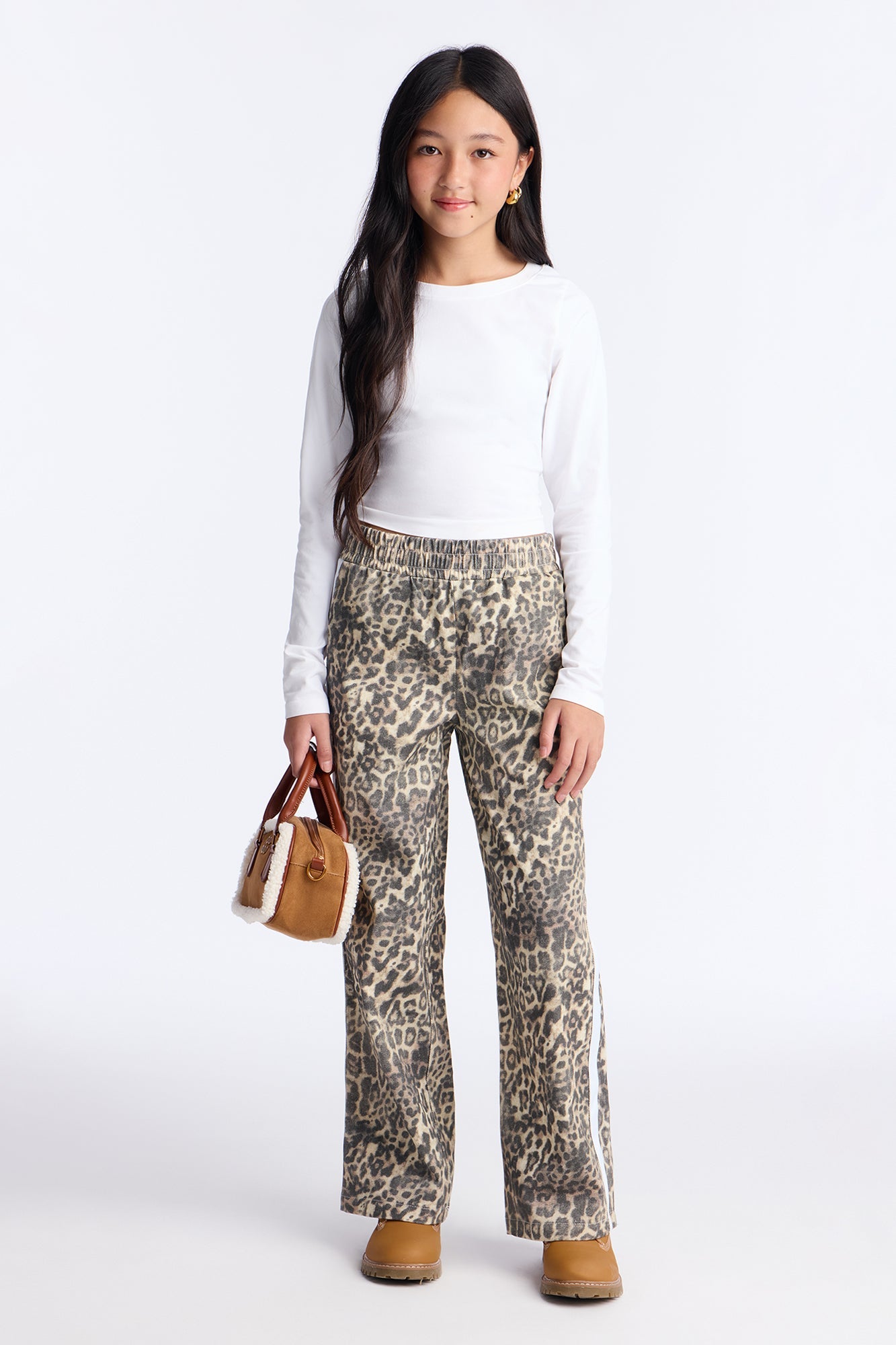 Mini Have My Word Leopard Twill Wide Leg Pant - Cream/combo