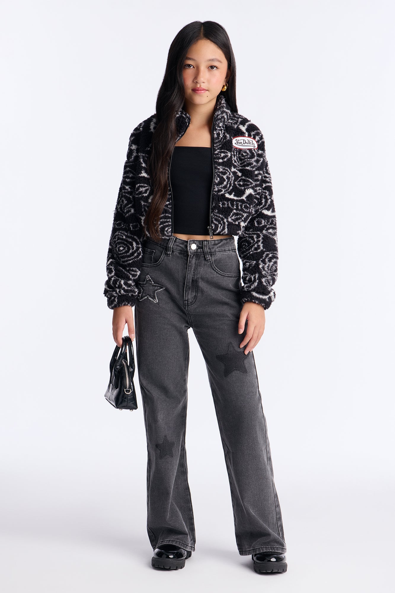 Mini Von Dutch Abstract Sherpa Bomber Jacket - Black
