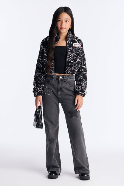 Mini Von Dutch Abstract Sherpa Bomber Jacket - Black