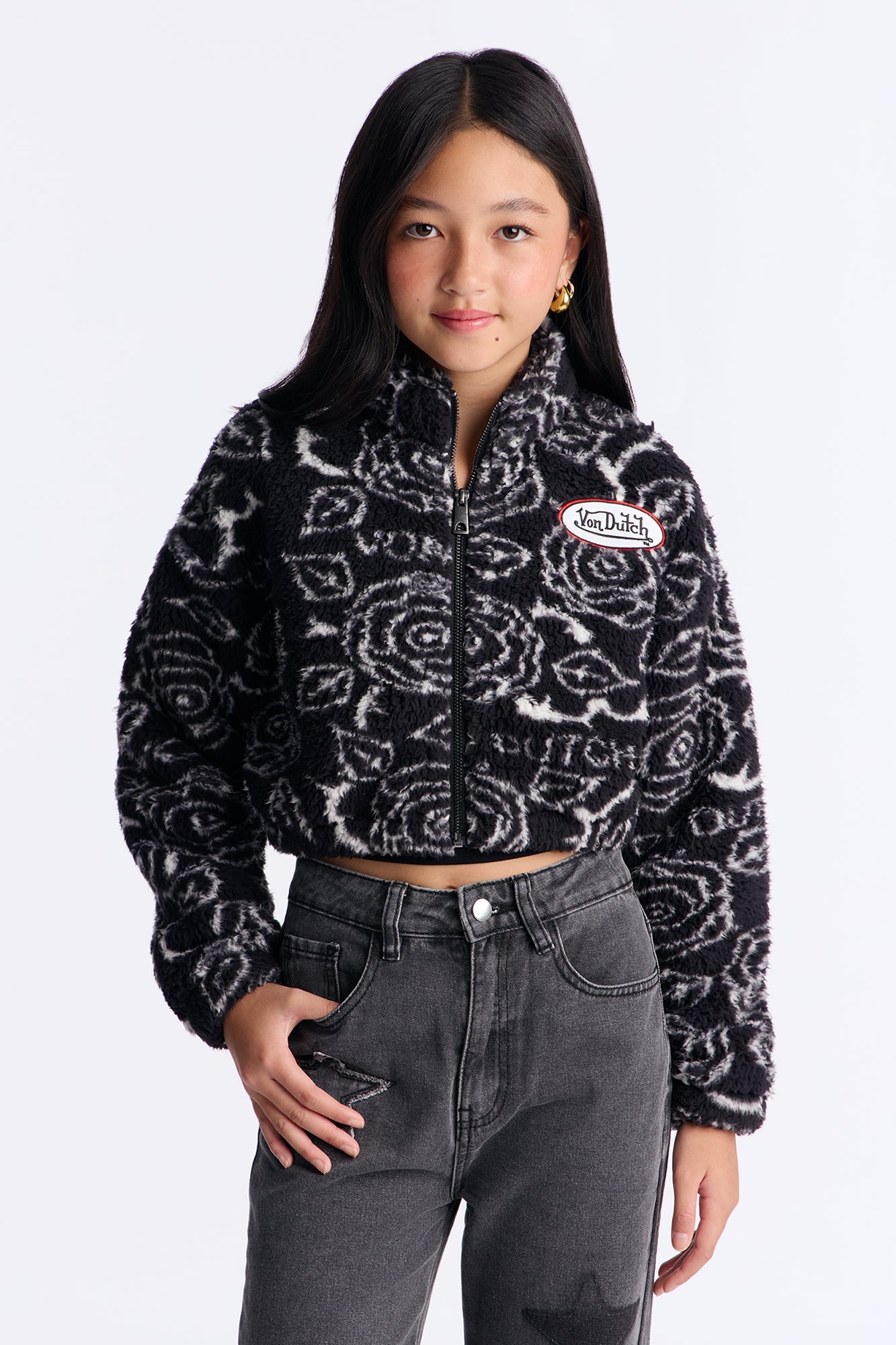 Mini Von Dutch Abstract Sherpa Bomber Jacket - Black