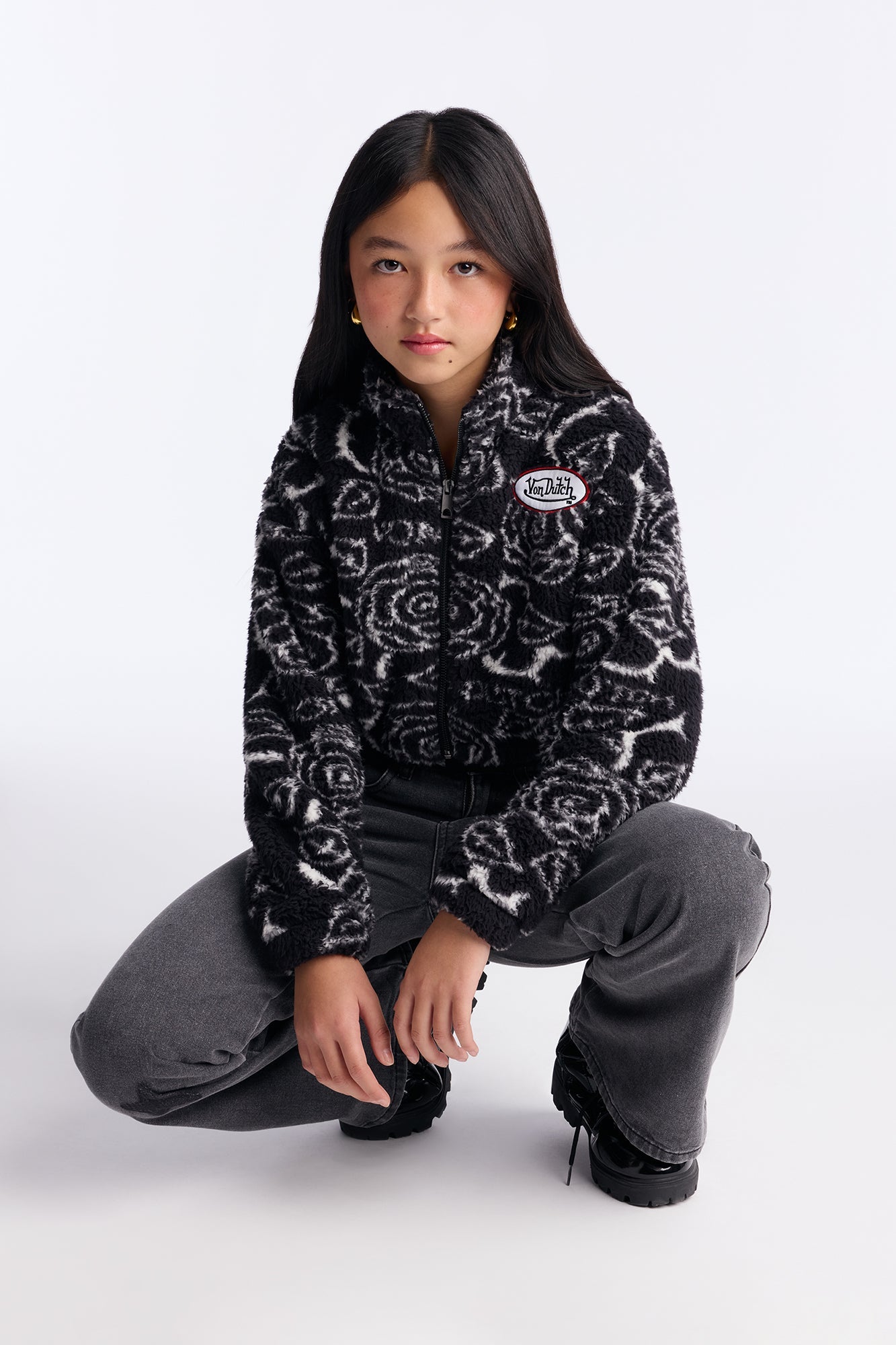 Mini Von Dutch Abstract Sherpa Bomber Jacket - Black