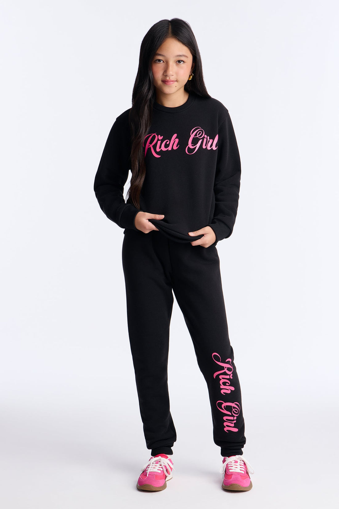 Mini Rich Girl Sweatshirt And Jogger Pant Set - Black