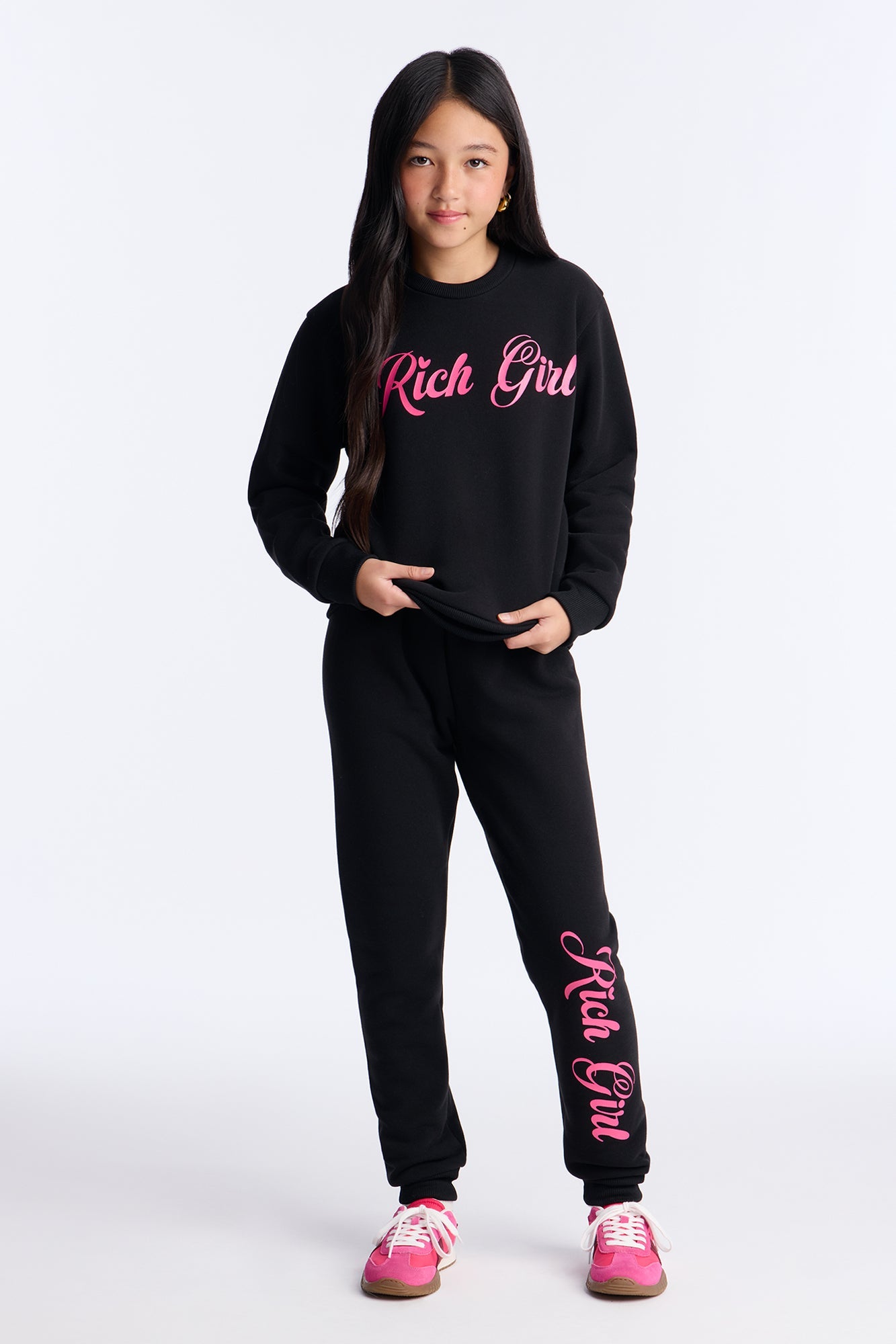 Mini Rich Girl Sweatshirt And Jogger Pant Set - Black