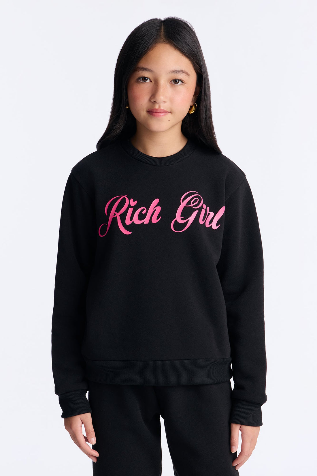 Mini Rich Girl Sweatshirt And Jogger Pant Set - Black