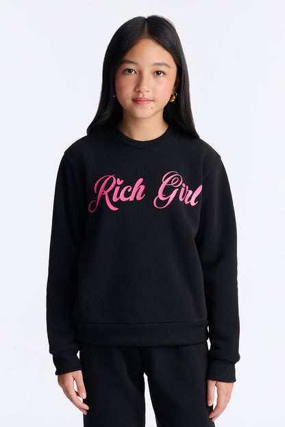 Mini Rich Girl Sweatshirt And Jogger Pant Set - Black