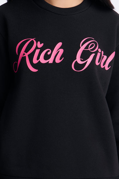 Mini Rich Girl Sweatshirt And Jogger Pant Set - Black