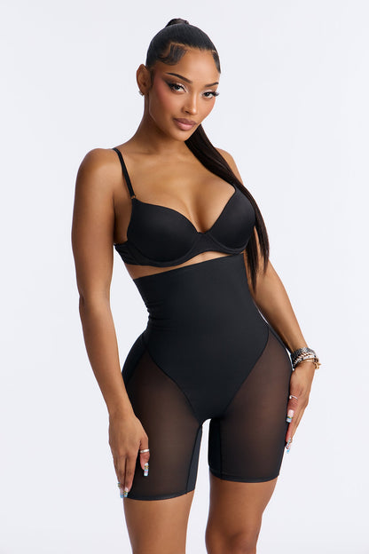 Microfiber Power Mesh Butt Shaping Thigh Short - Black