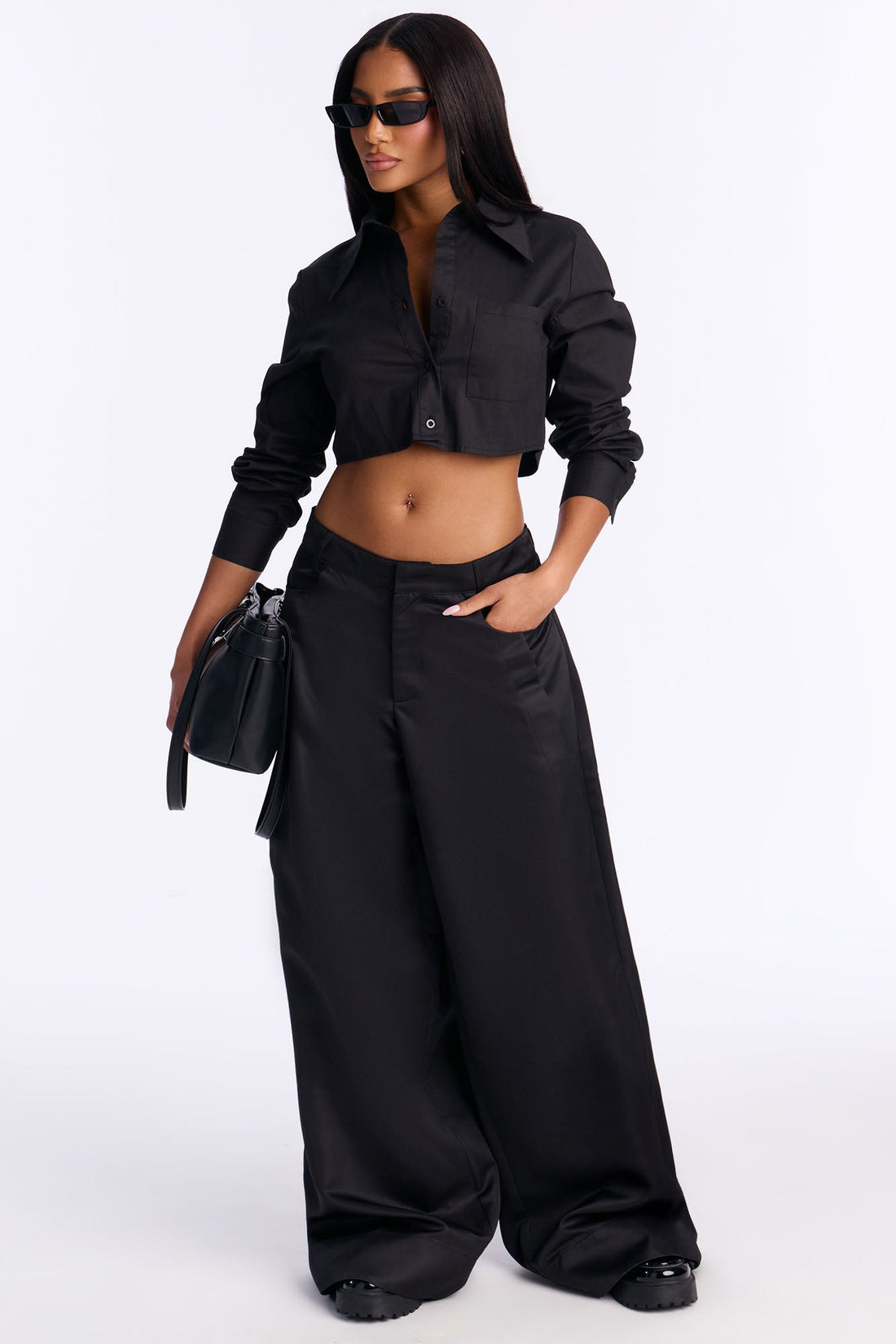 Satin Seduction Low Rise Wide Leg Pant 33 - Black