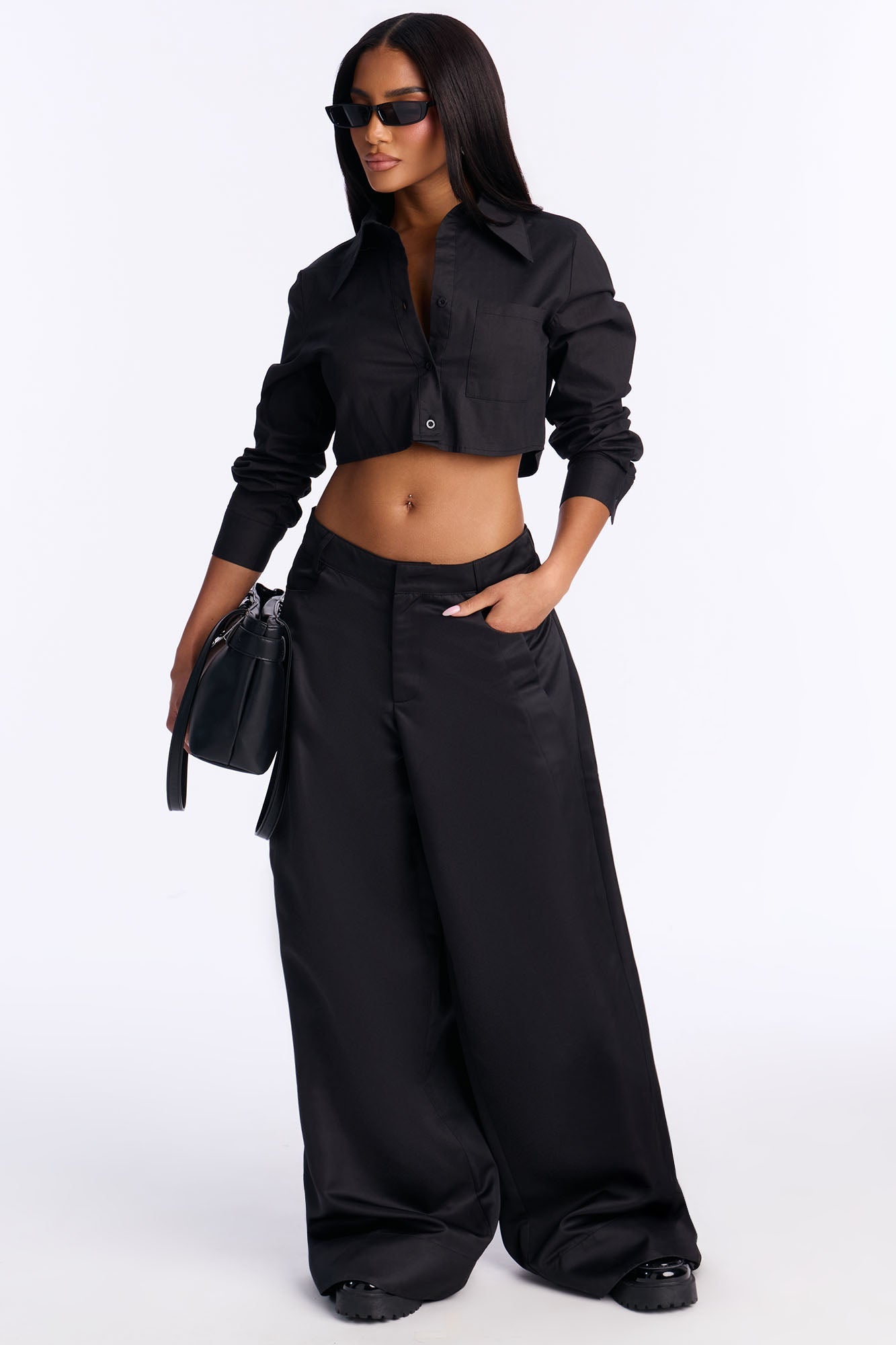 Satin Seduction Low Rise Wide Leg Pant 33 - Black