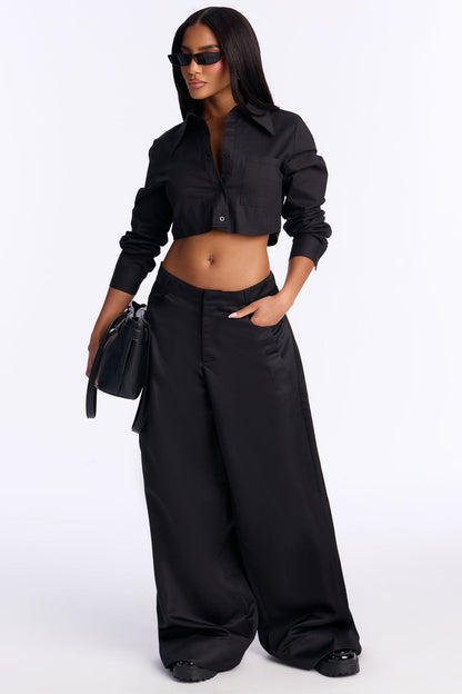Satin Seduction Low Rise Wide Leg Pant 33 - Black