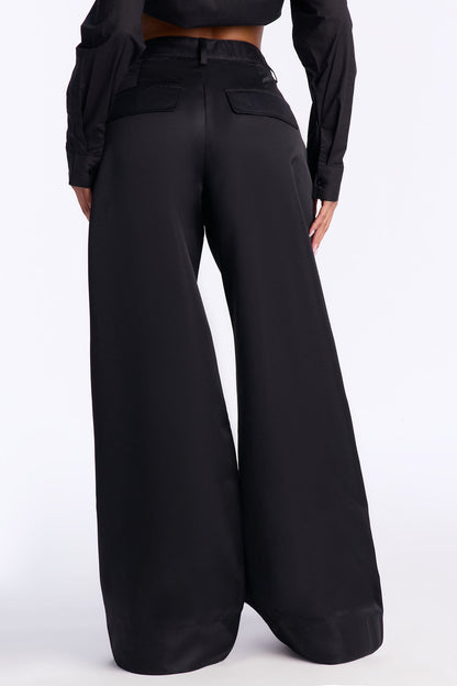 Satin Seduction Low Rise Wide Leg Pant 33 - Black