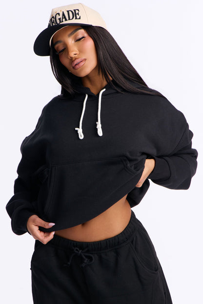 Minimalist Fleece Hoodie Sweatshirt - Black