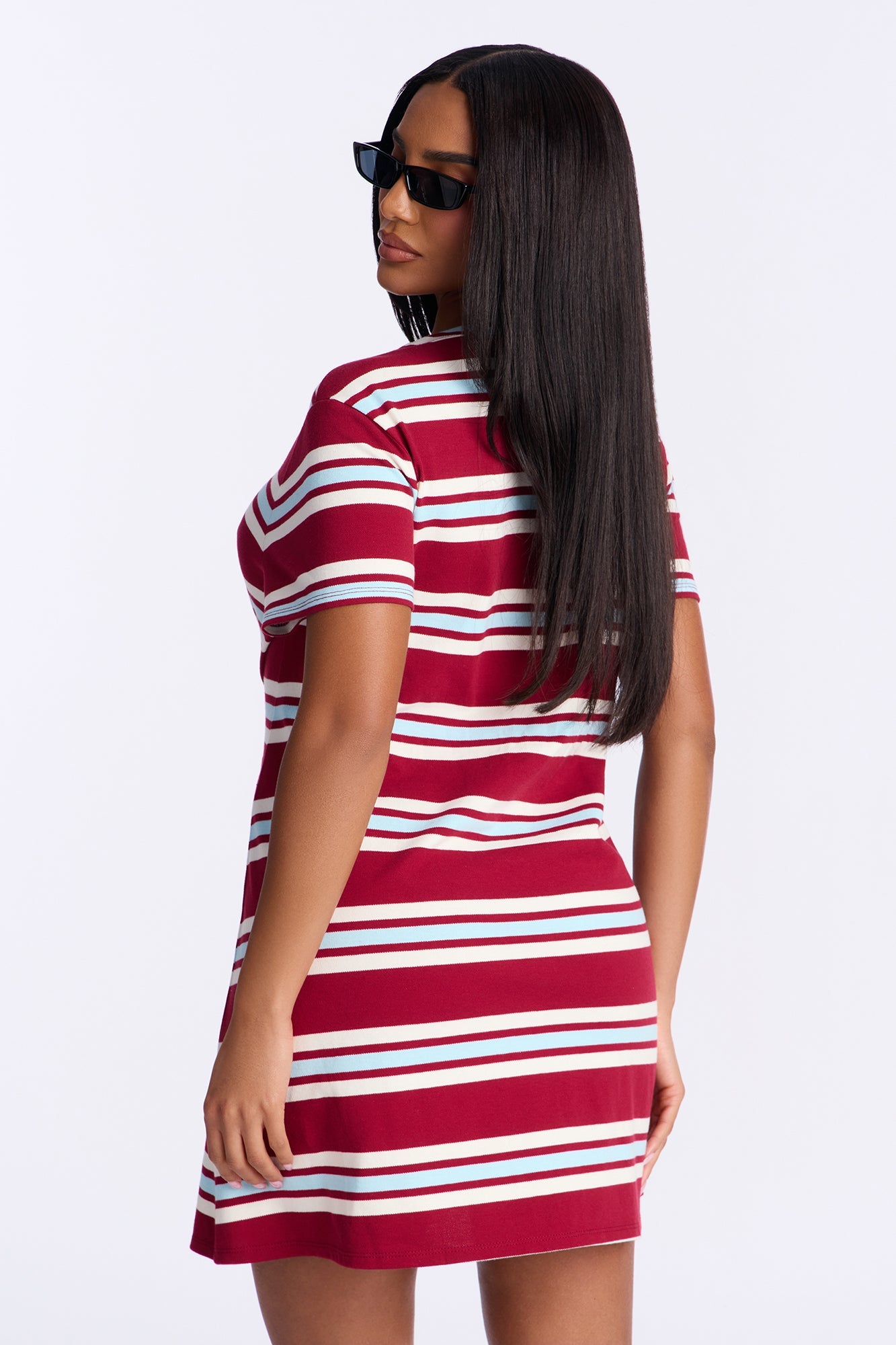 Demi Short Sleeve Striped Mini Dress - Burgundy/combo