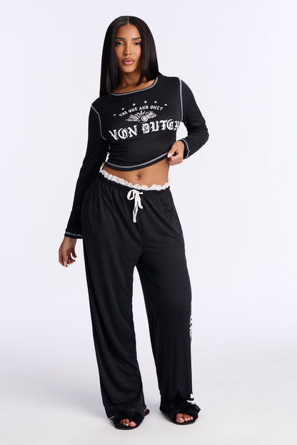 Von Dutch Long Sleeve PJ Pant Set - Black/White