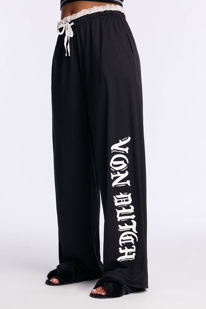 Von Dutch Long Sleeve PJ Pant Set - Black/White