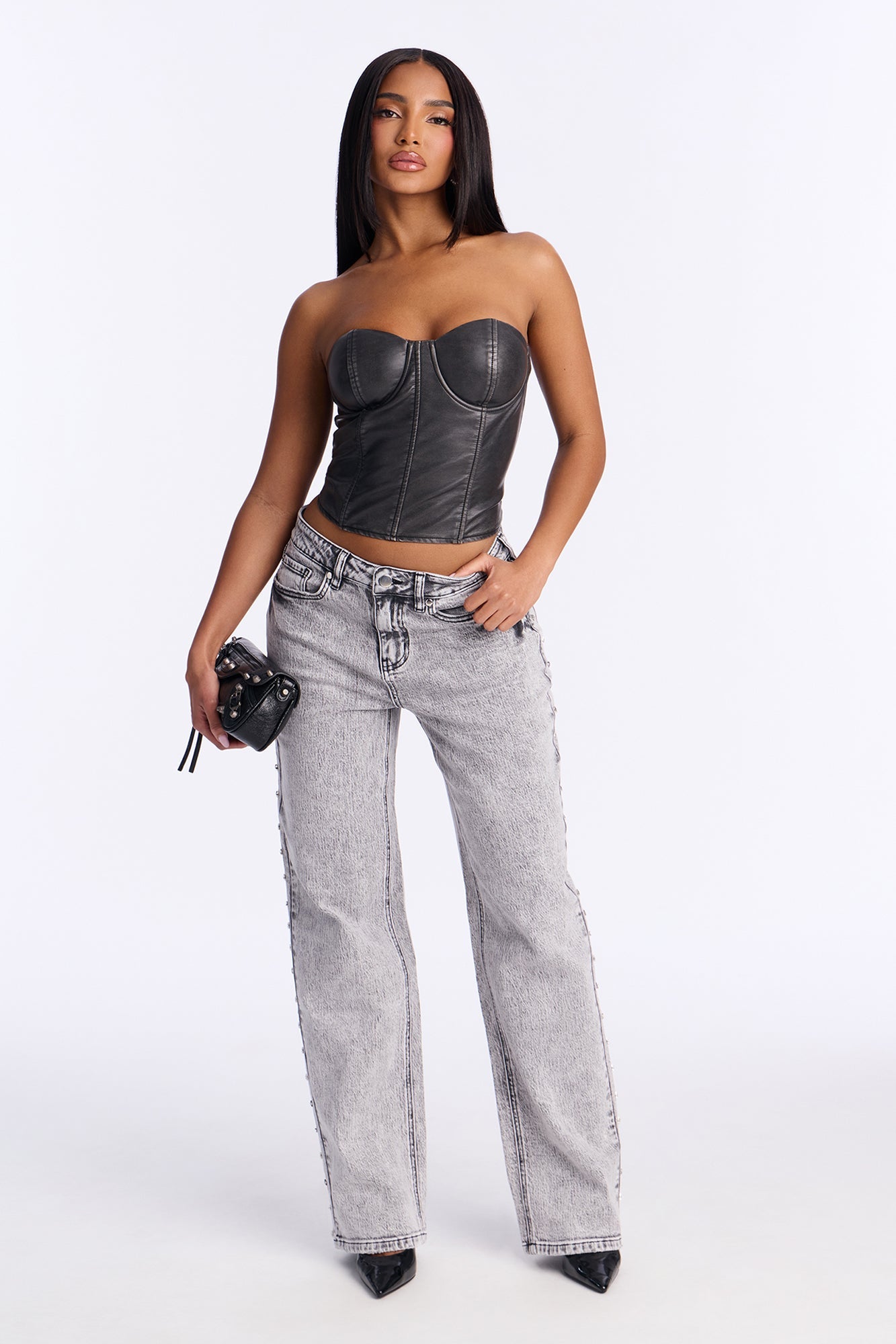 Shining Star Embellished Straight Leg Jeans - Grey