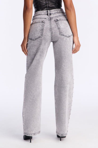 Shining Star Embellished Straight Leg Jeans - Grey