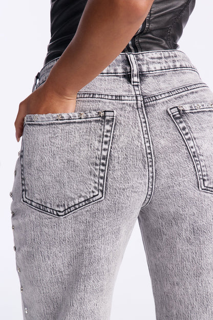 Shining Star Embellished Straight Leg Jeans - Grey