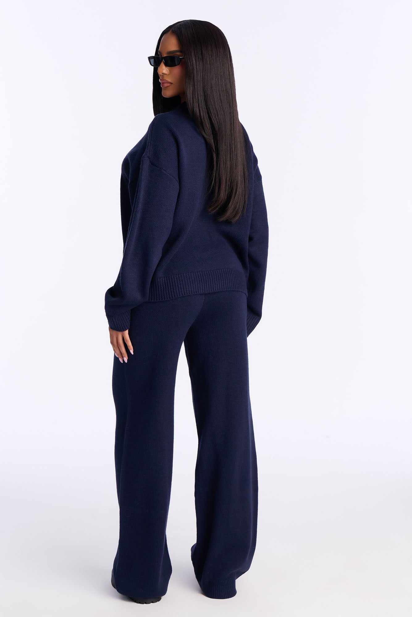 New York Prep Crew Neck Sweater Pant Set - Navy