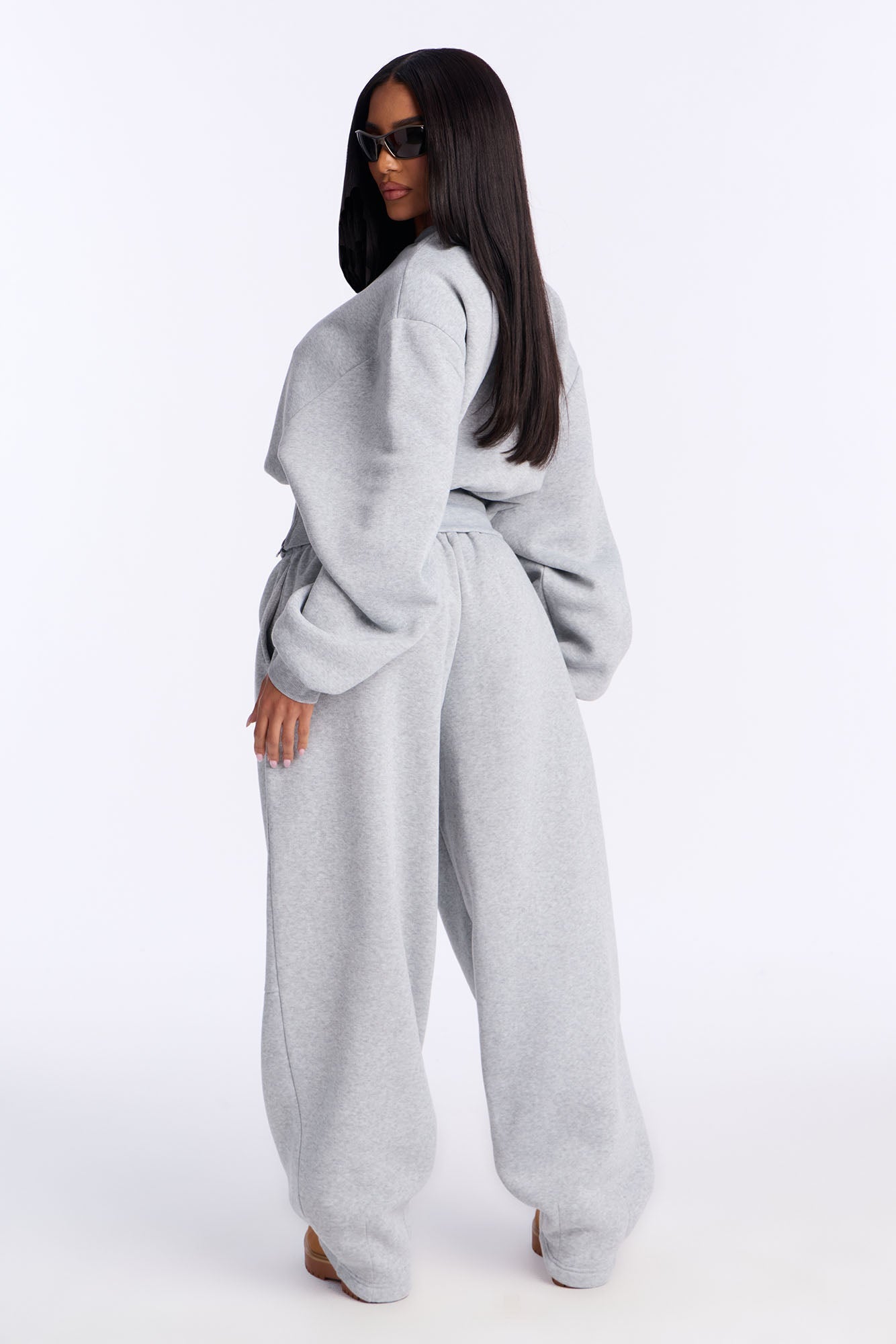 Georgia Fleece Barrel Leg Pant Set - Grey