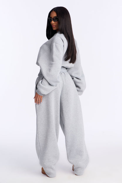 Georgia Fleece Barrel Leg Pant Set - Grey