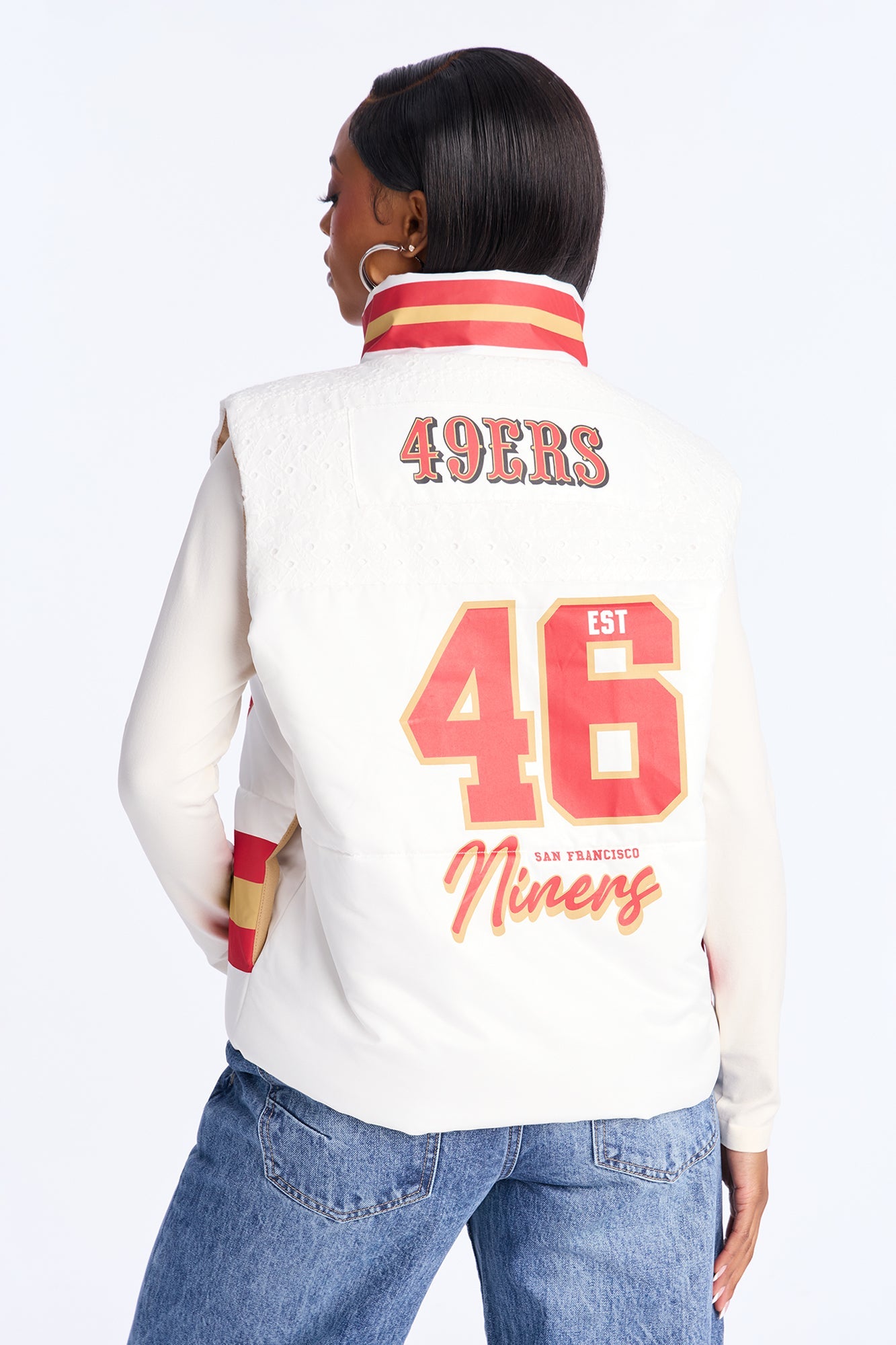 NFL SF 49ers Fan Puffer Vest - White