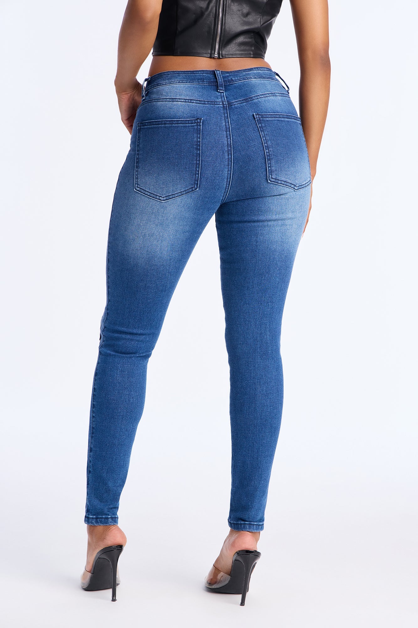 Look This Way Lace Up Skinny Jeans - Dark Wash