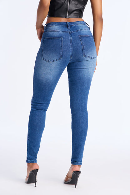 Look This Way Lace Up Skinny Jeans - Dark Wash