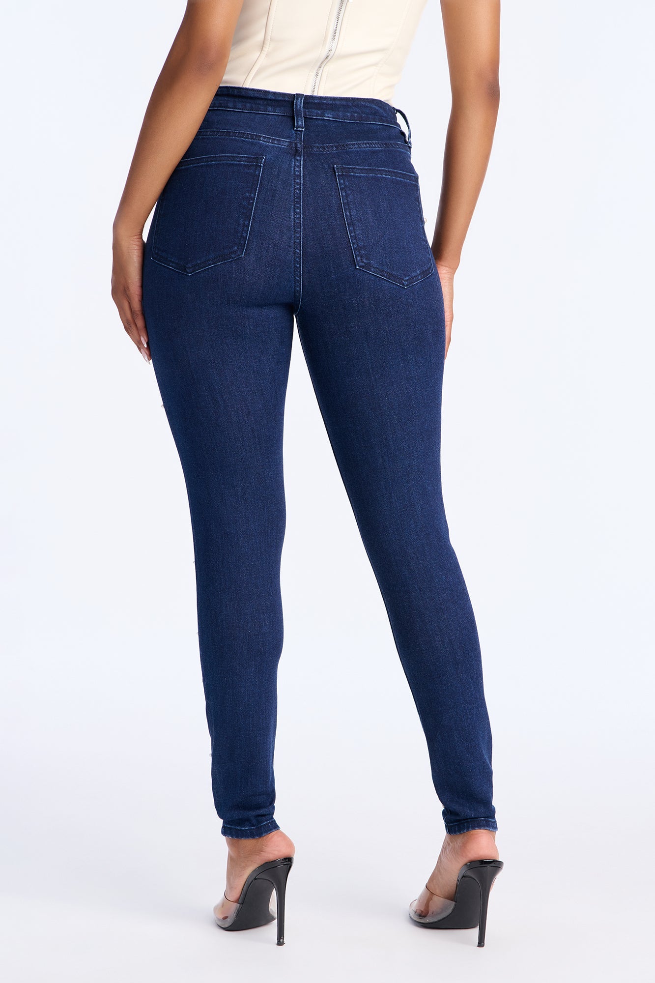 Dripping In Pearls Embellished Skinny Jeans - Dark Wash