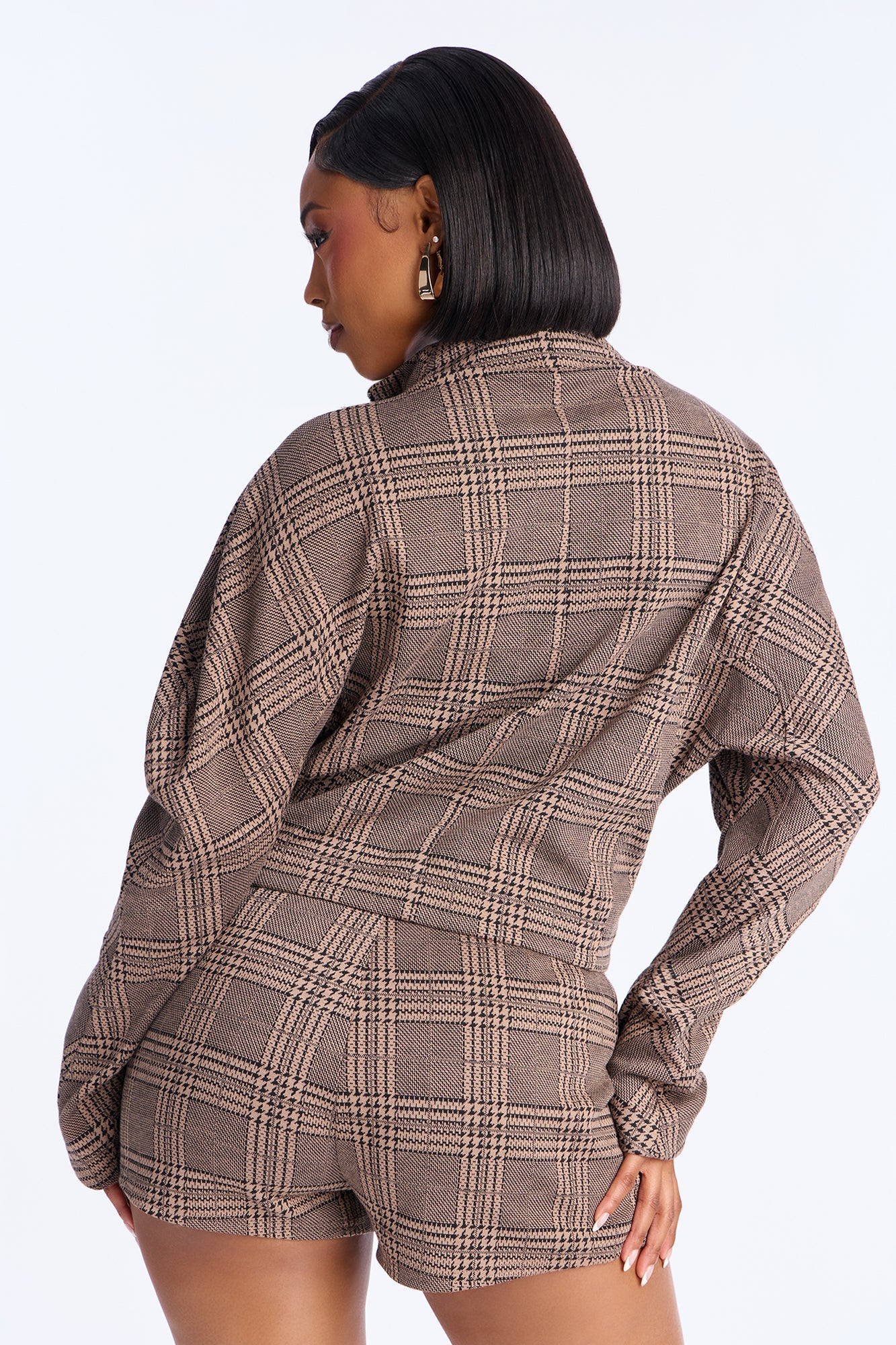 Layla Plaid Jacket Short Set - Taupe/combo