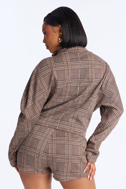 Layla Plaid Jacket Short Set - Taupe/combo