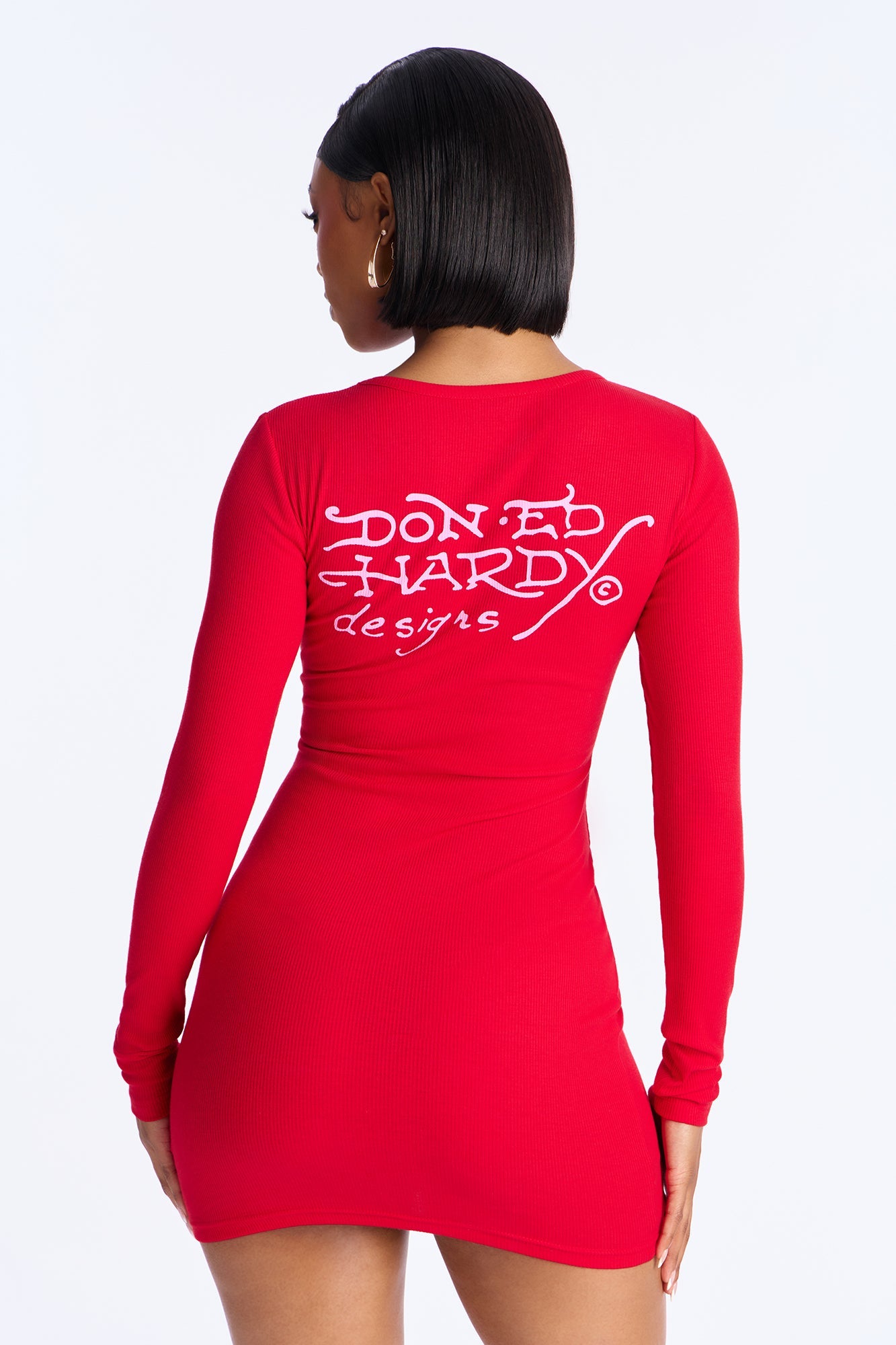 Ed Hardy Cobra Ribbed Mini Dress - Red