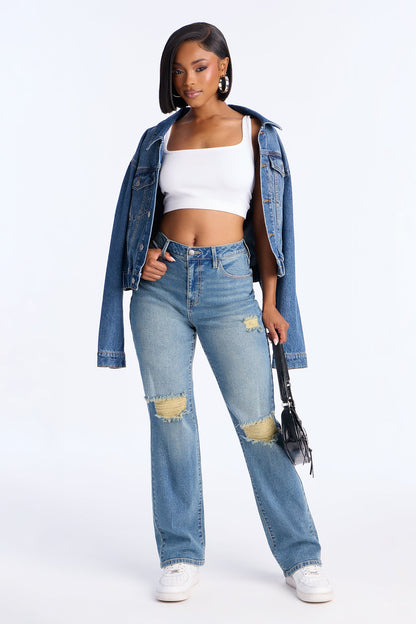 London Nights High Rise Straight Leg Jean - Vintage Wash