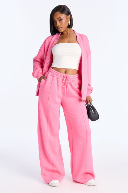 Ines Washed Fleece Lounge Jacket - Pink