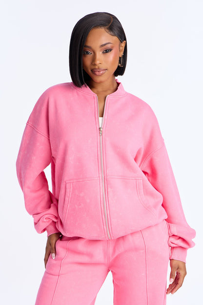 Ines Washed Fleece Lounge Jacket - Pink