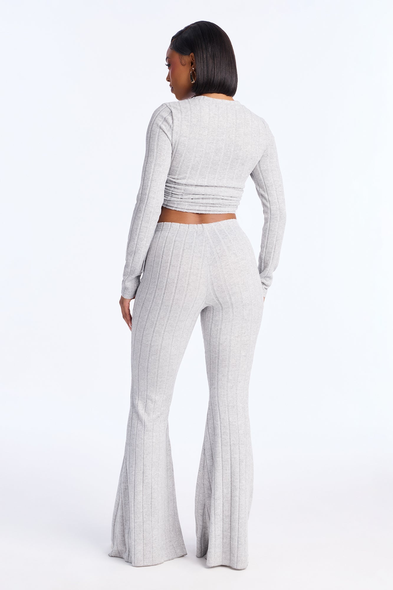 Cozy Night Ruched Wide Leg Pant Set - Heather Grey