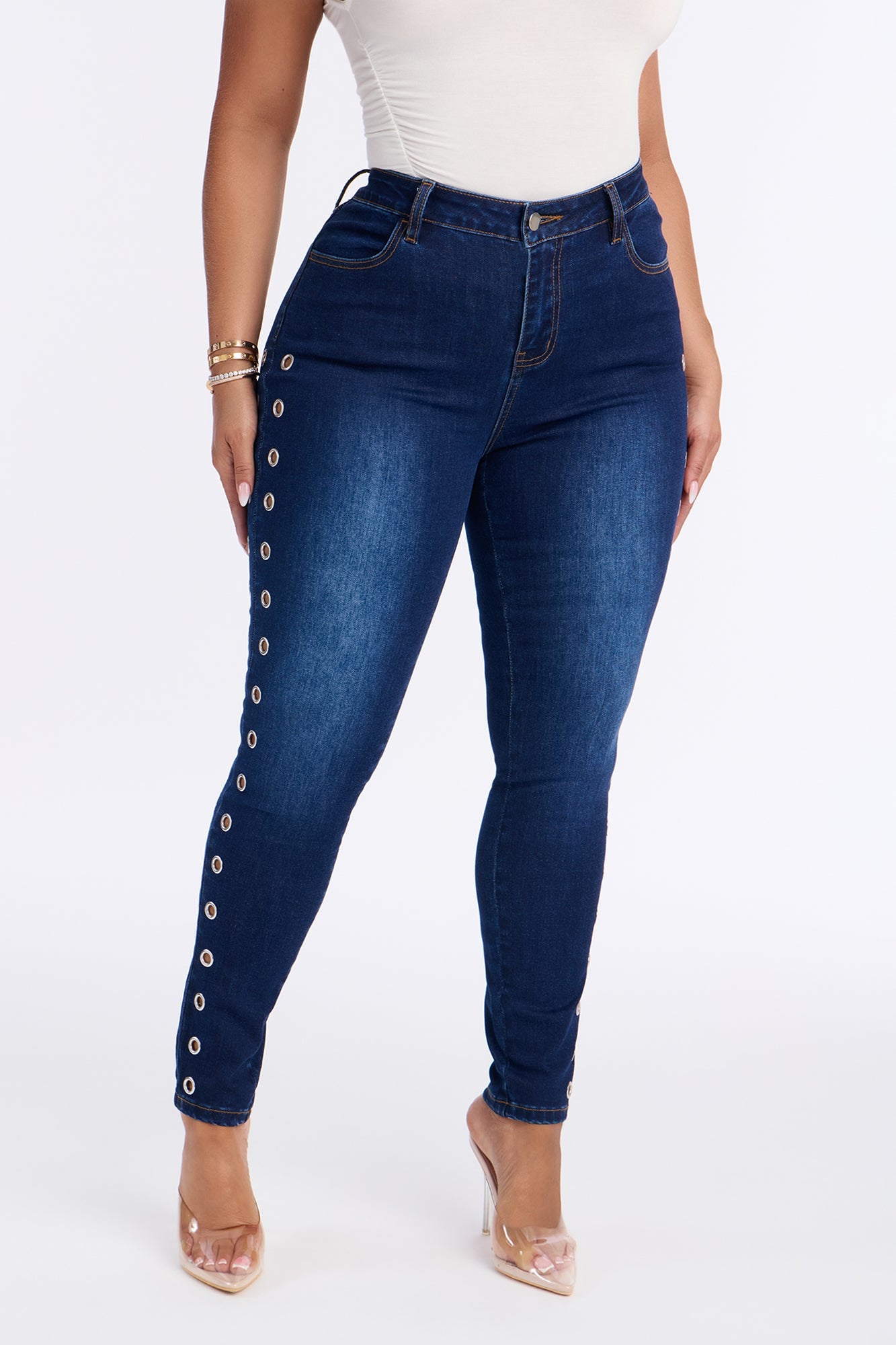 Live A Little Grommet Skinny Jeans - Dark Wash
