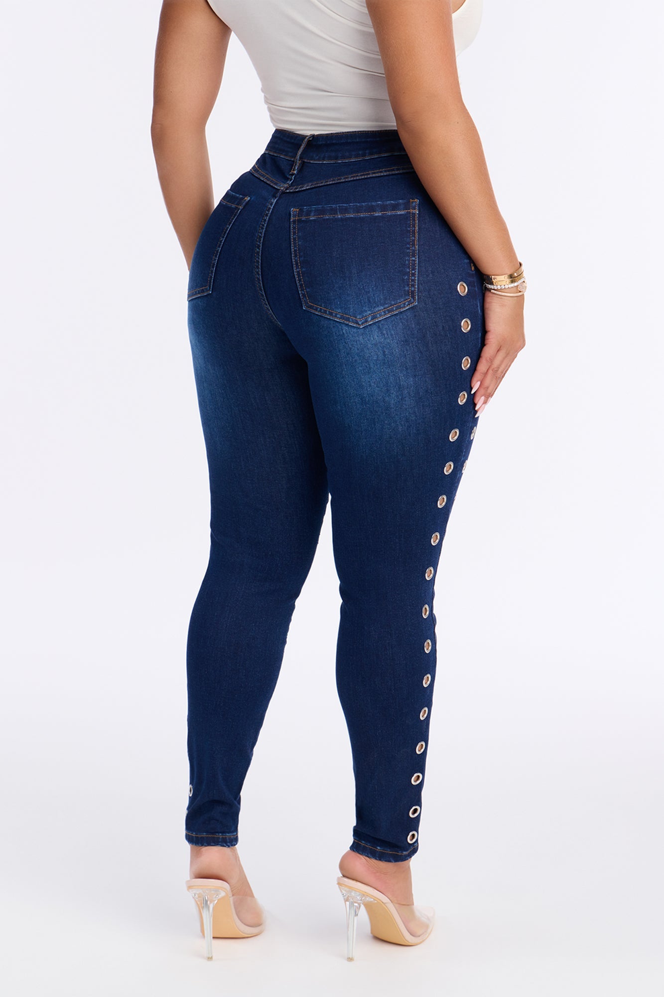 Live A Little Grommet Skinny Jeans - Dark Wash