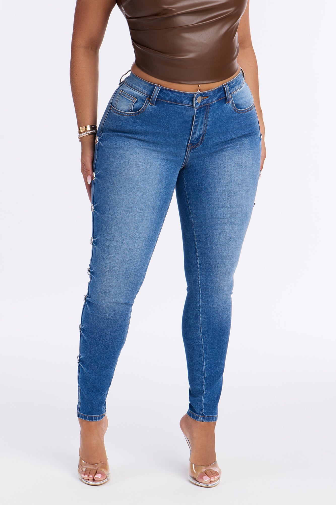 Feeling Fine Embellished Skinny Jeans - Medium Wash