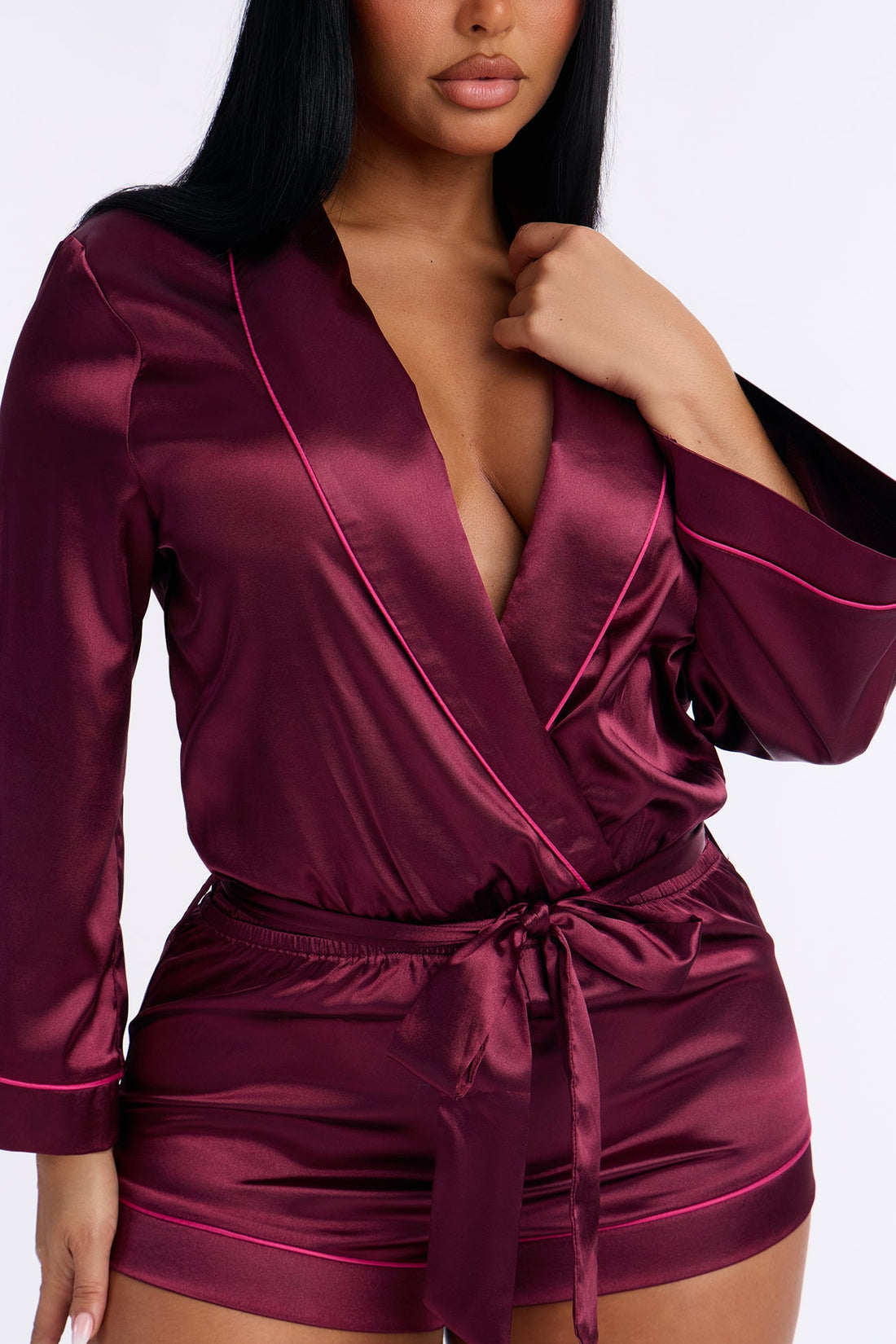 Sunday Morning Satin Sleep Romper - Wine