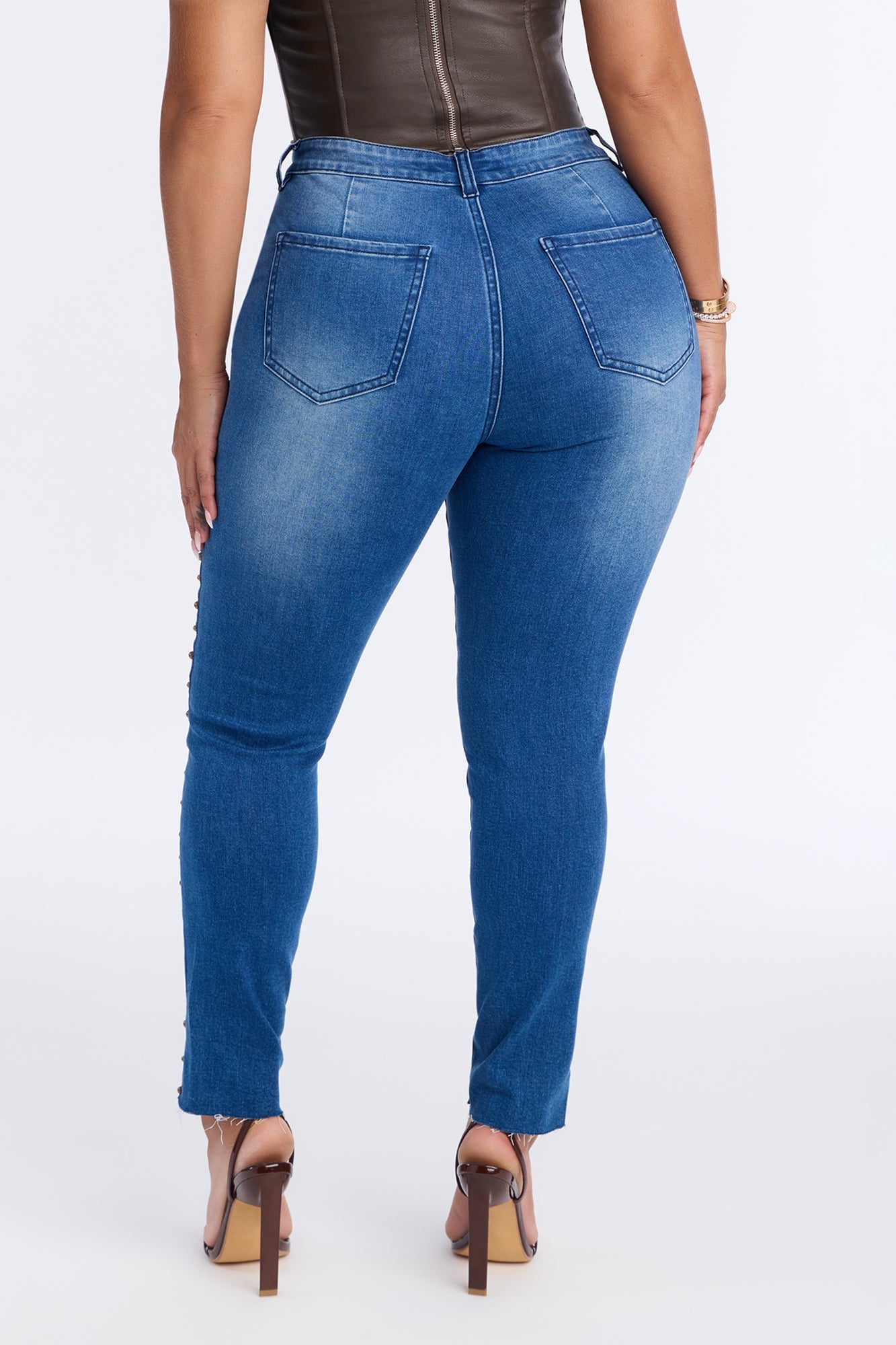 What A Stud Embellished Skinny Jeans - Medium Wash